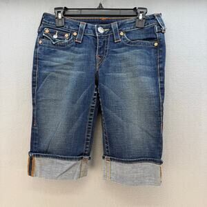 True Religion Women's Cuffed Bermuda Shorts 28 Blue Sophie Summer Mom 104433 OM